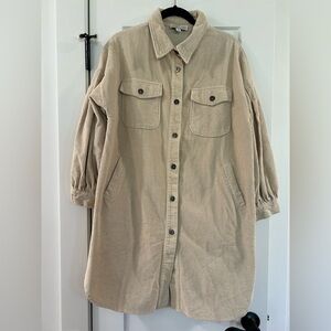 She + Sky Beige Corduroy Longline Button-Front Trench Coat